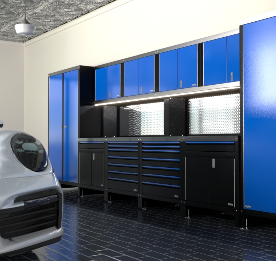 blue garage cabinets