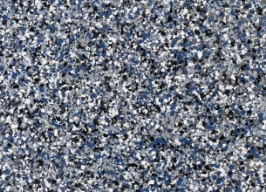 polyaspartic flooring surface with mottled black, white, gray and blue flecks