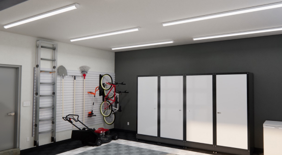 freshly installed track lighting brightens this garage renovation