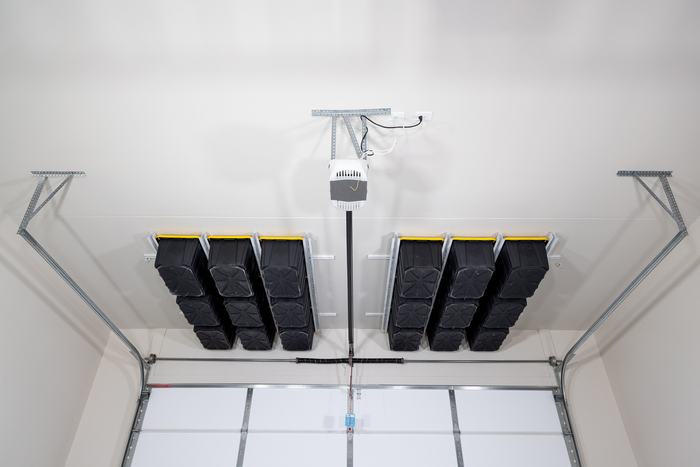 Garage storage planned with future cabinets and flooring