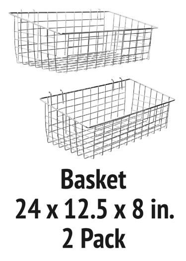 2-pack of wire baskets measuring 24 x 12.5 x 8