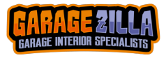 purple and orange stylized text logo: GarageZilla Garage Interior Specialists